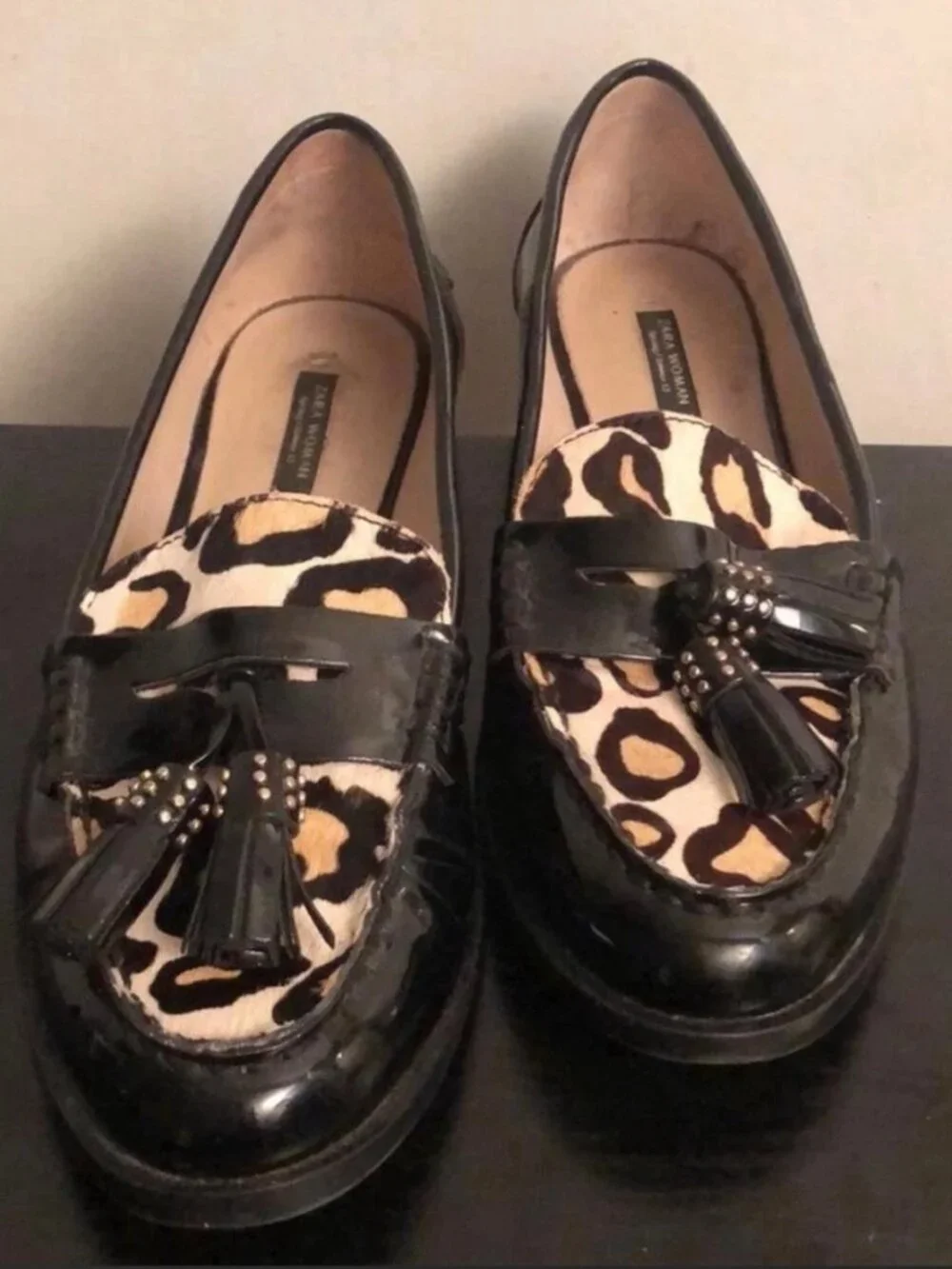 Zara Black Leather Loafer Flats EU 38
